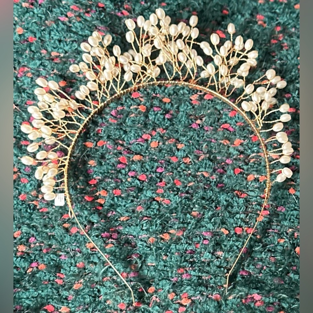 ✨NWT BHLDN Bowie Pearl Headband Bridal Hair Accessory Ivory Gold - Picture 7 of 10